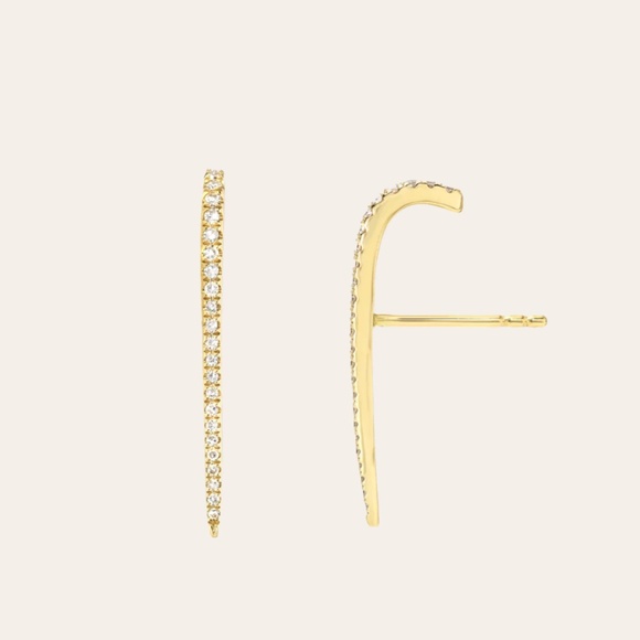 Zoe Lev 14K Yellow Gold Diamond Curved Bar Stud Earrings - Picture 1 of 17